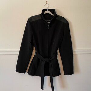 Marc New York Black Belted Jacket‎ w/ Leather shoulder detailing Size Large